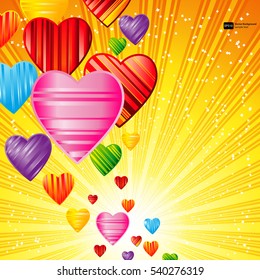 Vector Valentine's day background with striped pattern hearts , design illustration.