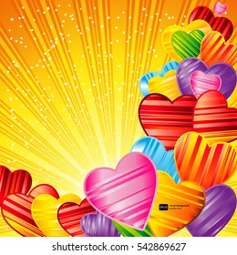 Vector Valentine's day background with striped pattern hearts , design illustration.