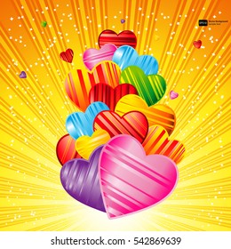 Vector Valentine's day background with striped pattern hearts , design illustration.