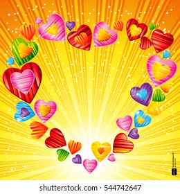 Vector Valentine's day background with striped pattern hearts , design illustration.