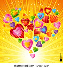 Vector Valentine's day background with striped pattern hearts , design illustration.