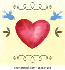 Vector Valentine's Day background with watercolor heart