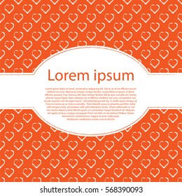 Vector valentines day background. White hearts on orange and oval text frame