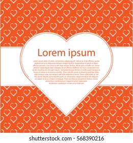 Vector valentines day background. White hearts on orange and text frame