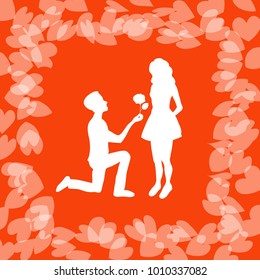 Vector of Valentines day banner with cople in love on red background with hearts