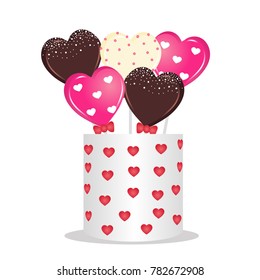 Vector Valentines Day candy heart shaped box of chocolates . Cartoon