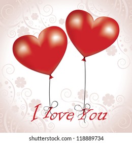 Vector Valentines day card with balloon in form of heart