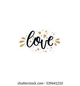 Vector valentines day card, Black and gold. Typography poster with handdrawn text and graphic elements. Doodle letters isolated on white background