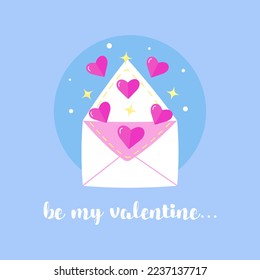 Vector valentines day card. Cute card with hearts. You are loved message. I love you card trendy style. Be mine valentine card 