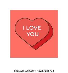Vector valentines day card. Cute card with heart. You are loved message. I love you card trendy style. Red heart