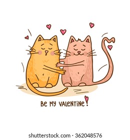 Vector valentines day card. Cute cartoon cats couple.