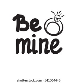 Vector valentines day card. Doodle letters isolated on white background. Handwritten text and diamond ring