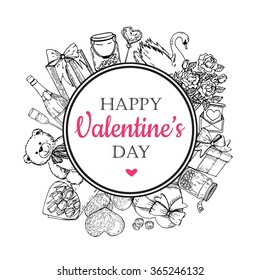 Vector Valentines day card. Hand drawn illustrations. Great  Valentines card, banner, poster, label.