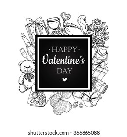 Vector Valentines day card. Hand drawn illustrations. Great  Valentines card, banner, poster, label.