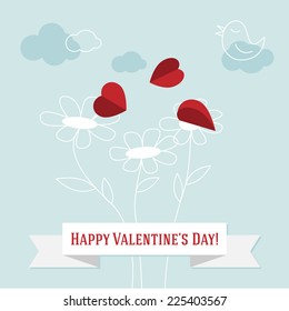 Vector Valentine's Day card with heart butterflies and flowers.