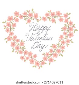 Vector Valentine's Day card with a heart drawn from flowers and a handwritten lettering. All elements are isolated on the white background.