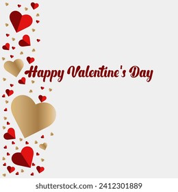 vector valentine's day card with hearts in gold color