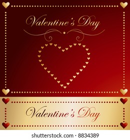 Vector - Valentine's day card with hearts and a golden banner.