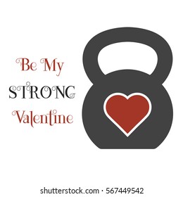 Vector Valentine's day card with icon of stylized kettlebell. Illustration is in flat style.