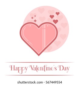 Vector Valentine's day card with icon of heart. Illustration is in lineart style. Symbol on circular background element with hearts.