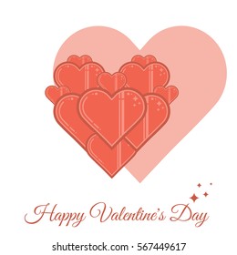 Vector Valentine's day card with icons of heart. Illustration is in lineart style. Symbol on heart-shaped background element.