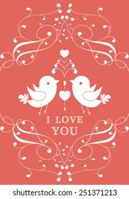 Vector Valentine's day card or invitation with floral ornament background. Perfect as invitation or announcement.
