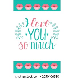 Vector valentine's day card with lettering and decorative elements on turquoise background
