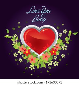 Vector Valentines day card with a red heart