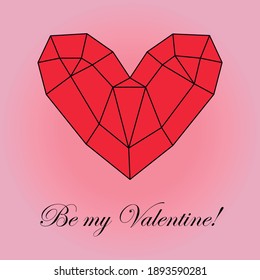 Vector valentine's day card. Red heart in a black frame with the inscription Be my Valentine!