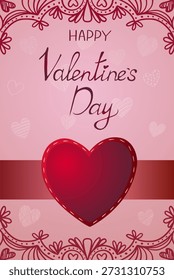 Vektor Valentinstag-Karte mit rotem Herz, handgezeichnete Muster, Herzen und handgeschriebene Beschriftung 