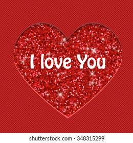 Vector Valentines Day Card with Red Glitter Dust Star Heart