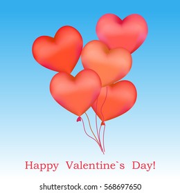 vector of Valentine`s day card with red hearts balloons