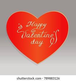 Vector of Valentines day card with red heart and hand written
 words happy Valentine`s day.
