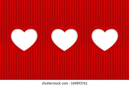 Vector Valentines day card with three hearts and place for text.