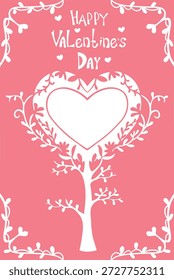 Tarjeta de San Valentín de Vector, un árbol con hojas y un corazón, un lugar para escribir y corazones