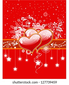 Vector Valentines day card with two hearts