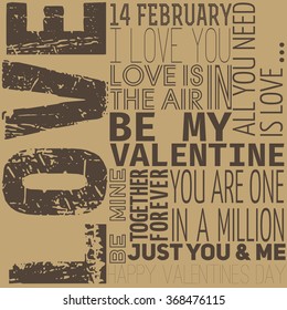 Vector Valentine's day card with typography elements on craft paper background