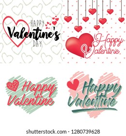 Vector Valentine's day cards templates. Hand drawn February 14 gift tags, labels or posters collection. Vintage love lettering background. - Vector