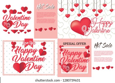 Vector Valentine's day cards templates. Hand drawn February 14 gift tags, labels or posters collection. Vintage love lettering background. - Vector