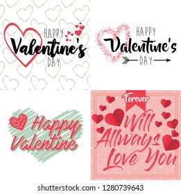 Vector Valentine's day cards templates. Hand drawn February 14 gift tags, labels or posters collection. Vintage love lettering background. - Vector