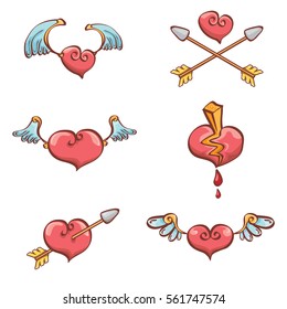 vector valentines day cartoon pink hearts collection isolated on white background. 