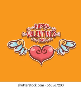 vector valentines day cartoon tattoo style heart label with angel wings and cartoon calligraphic text happy valentines day.