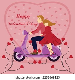 vector valentines day celebration by riding motorbike