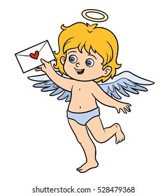 Vector Valentine's Day character, Angel with a letter