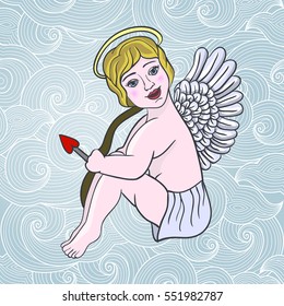 Vector Valentine's Day character, Angel with bow and arrow