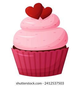Vector Valentine's day cupcake icon with hearts isolated on white background. Love muffin concept illustration.