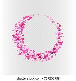 Vector Valentine's day decoration. Isolated vibrant pink confetti hearts round shape frame