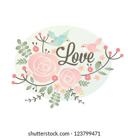 Vector Valentine's day design element with flowers and birds