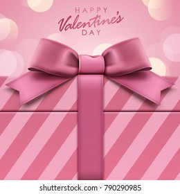 Vector Valentine's Day design, gift box with pink ribbon. 