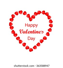 Vector Valentine's day design with rose petals heart. Isolated on white background.